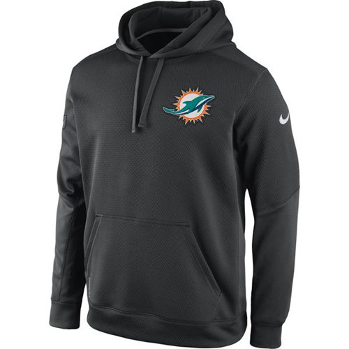 Miami Dolphins Nike KO Chain Fleece Pullover Performance Hoodie Charcoal - Click Image to Close